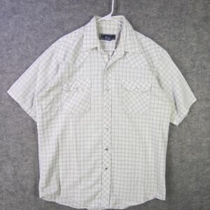 Williams Bay Shirt Mens Large White Blue Plaid Pearl Snap Western Short Sleeve